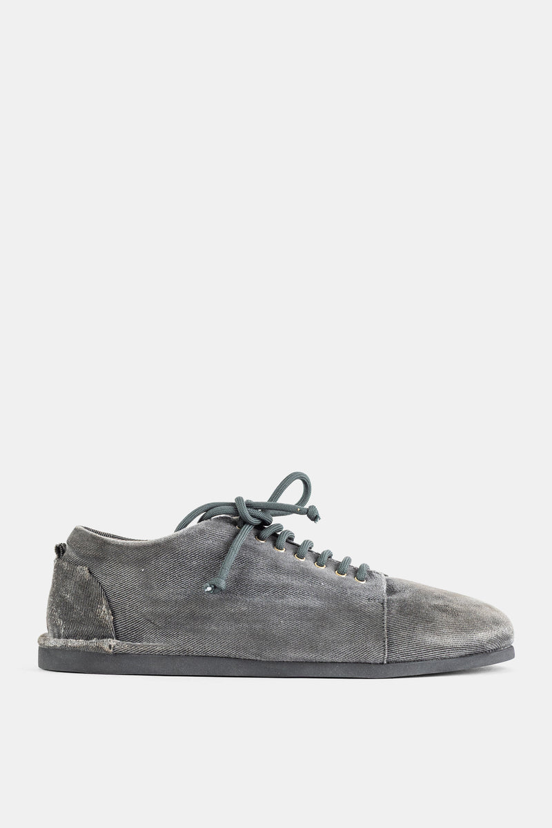 Marsell Sancrespella derbies homme denim délavé noir à lacets ronds silhouette basse minimaliste SS26