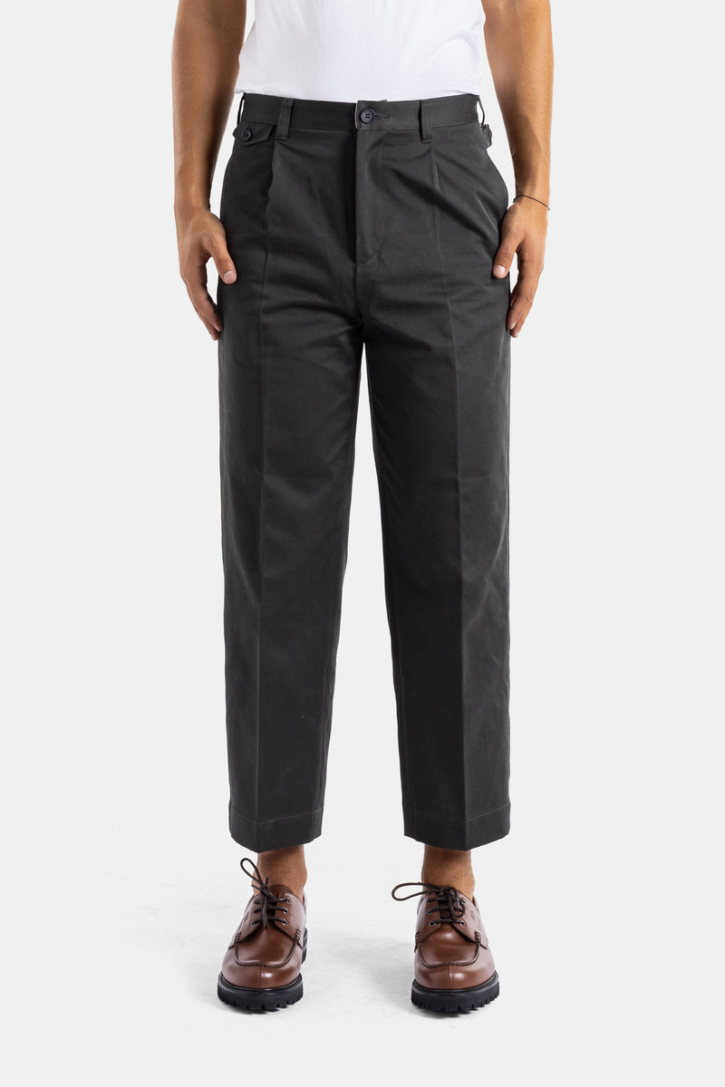 Momotaro Westpoint black trousers wide straight fit high waist pleated structured fabric men SS26