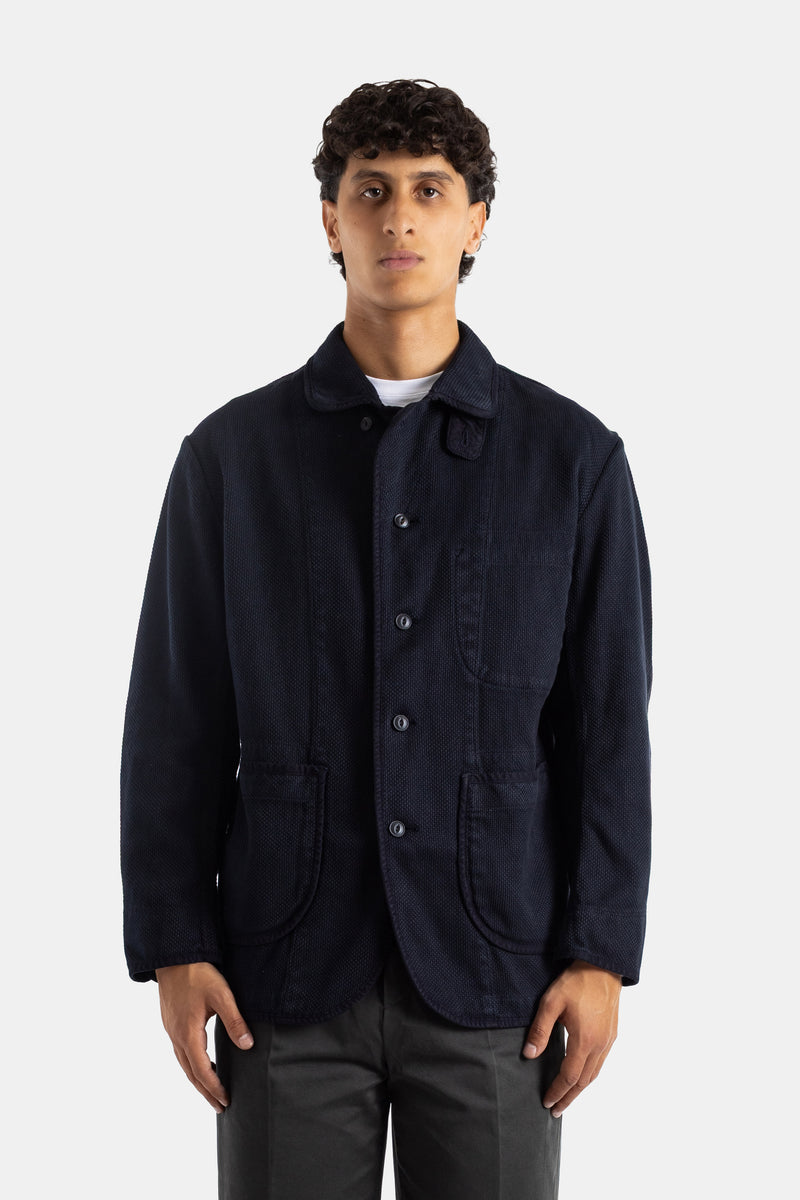 Momotaro Sashiko overdye indigo jacket workwear cut textured blue buttons cargo pockets SS26