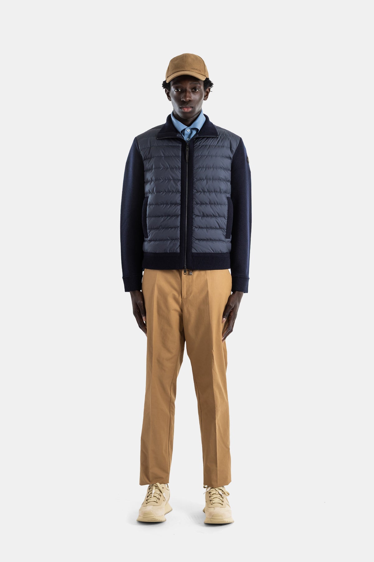 Cardigan zippé laine vierge devant matelassé duvet navy