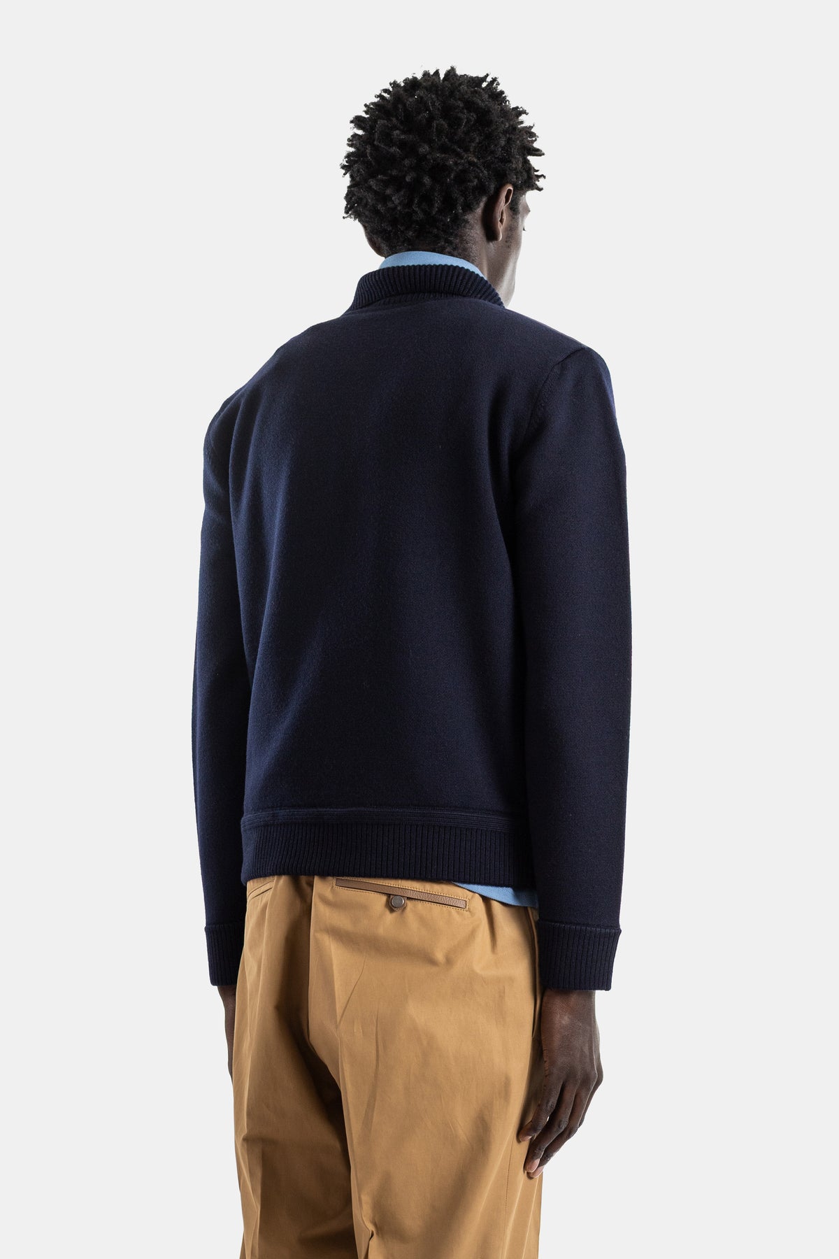 Cardigan zippé laine vierge devant matelassé duvet navy