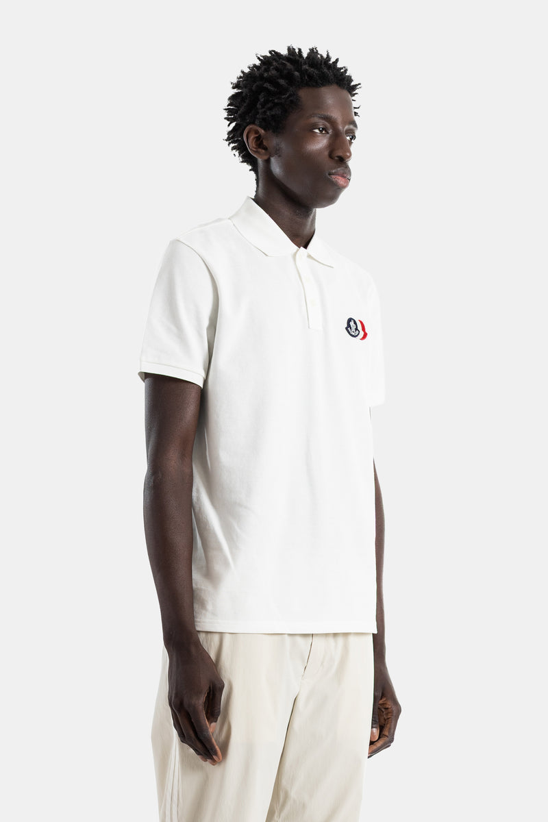Polo coton piqué blanc ivoire double patch logo tricolore poitrine