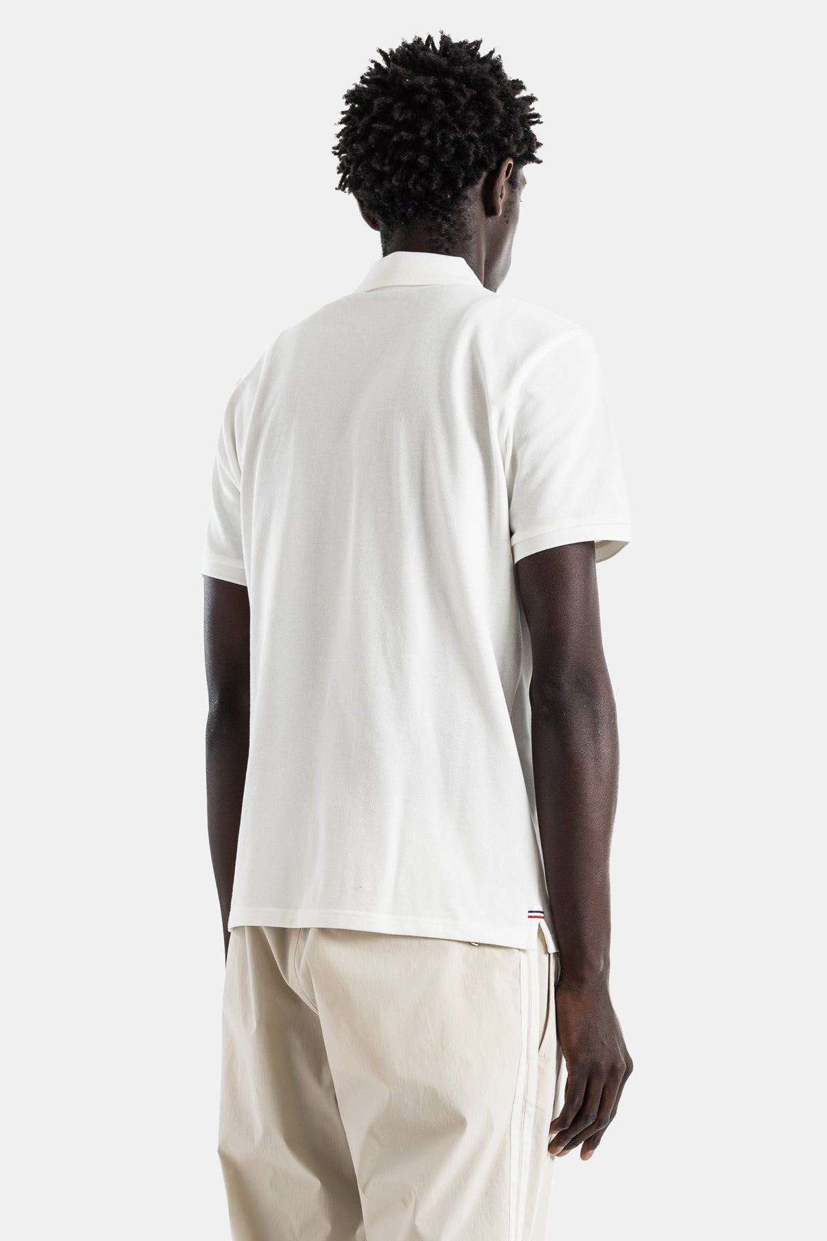 Polo coton piqué blanc ivoire double patch logo tricolore poitrine