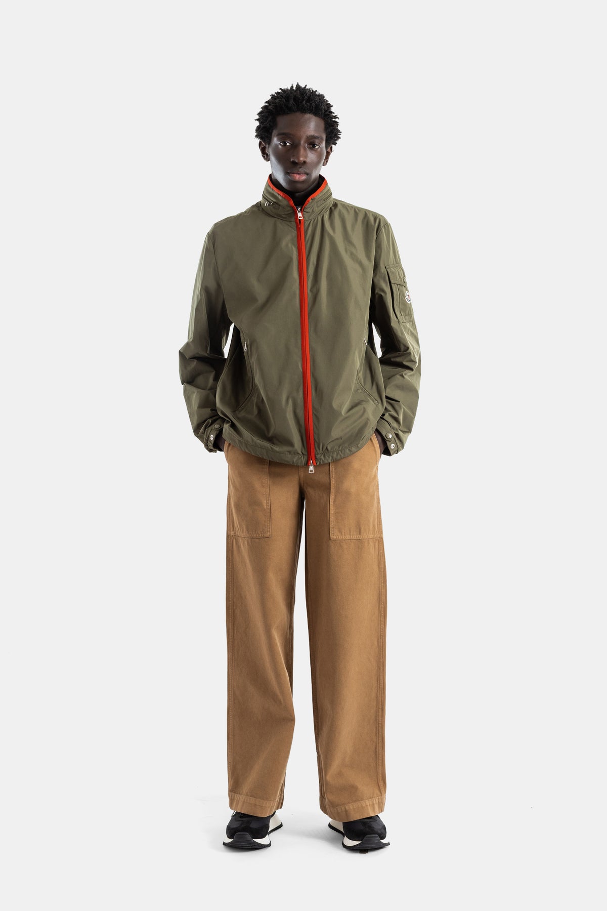 Coupe-vent nylon vert olive zip orange Sayan