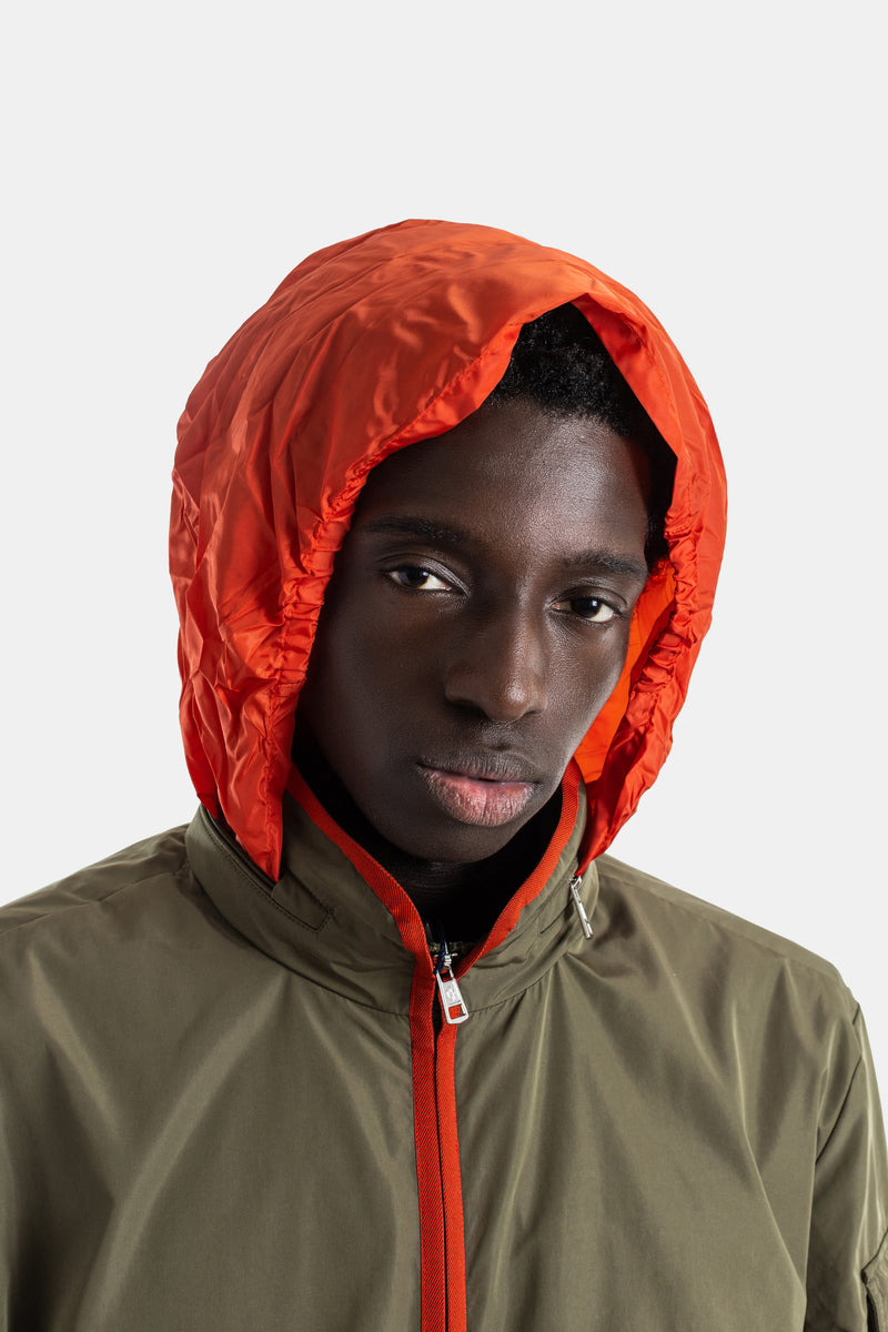 Coupe-vent nylon vert olive zip orange Sayan
