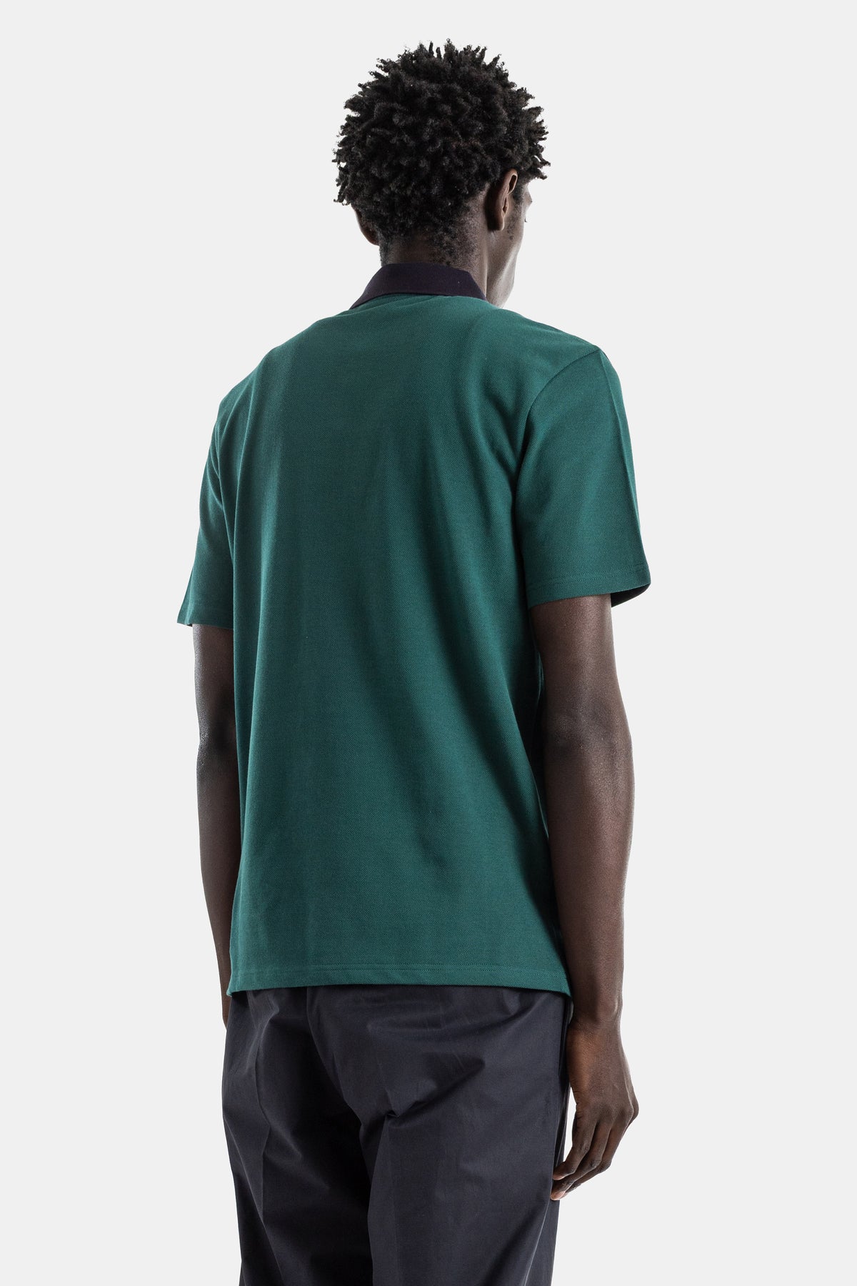Cotton piquet polo forest green contrast navy collar script logo