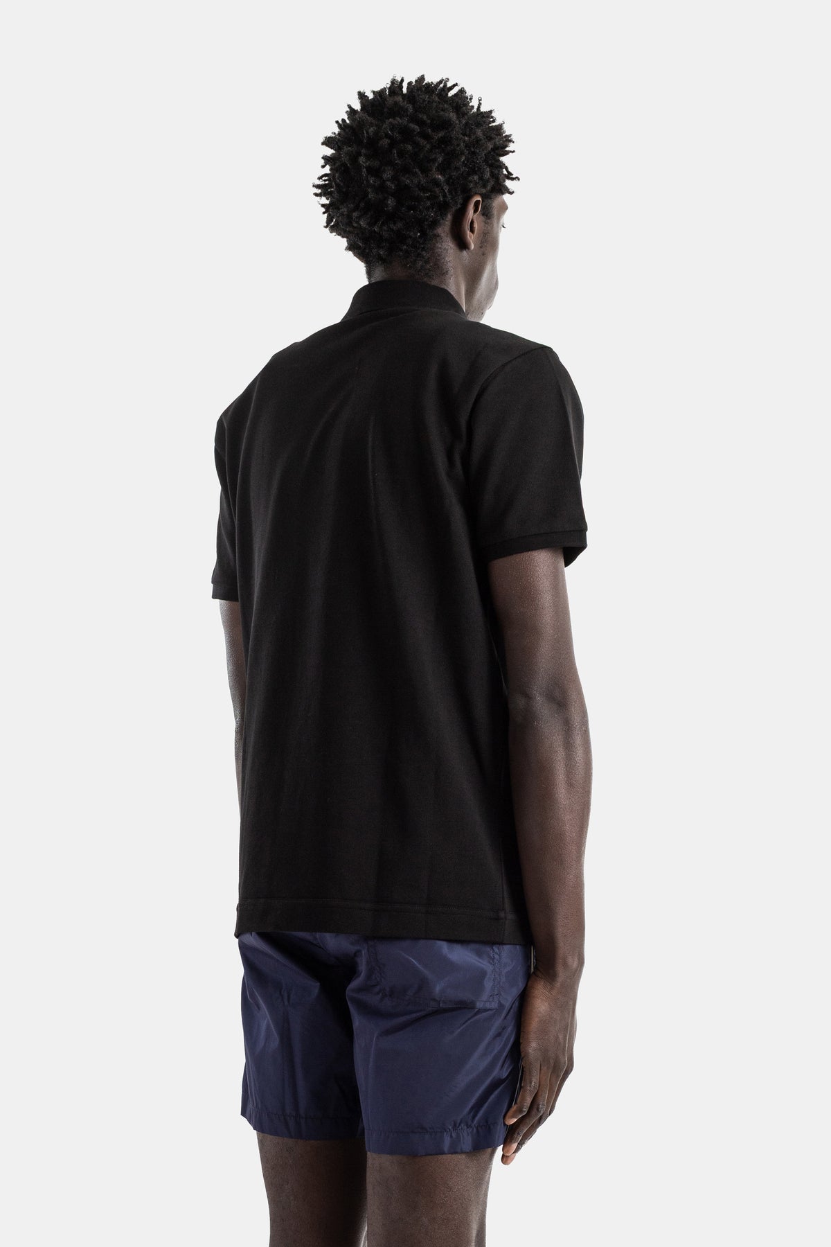 Cotton piquet polo black leather logo patch