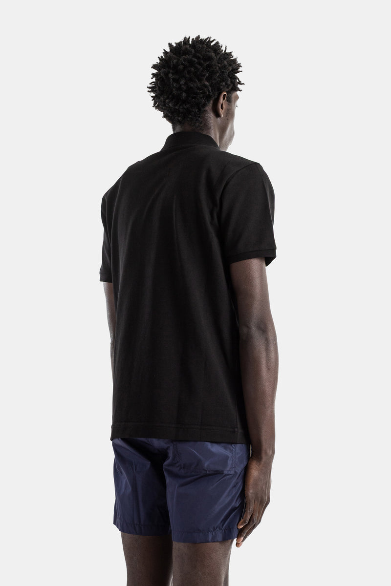Cotton piquet polo black leather logo patch