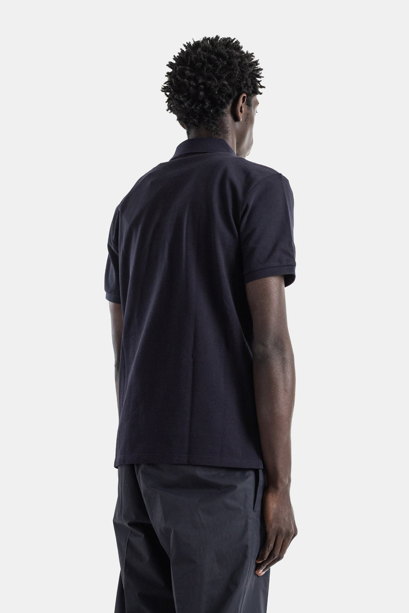 Cotton piquet polo navy tricolor shoulder stripe