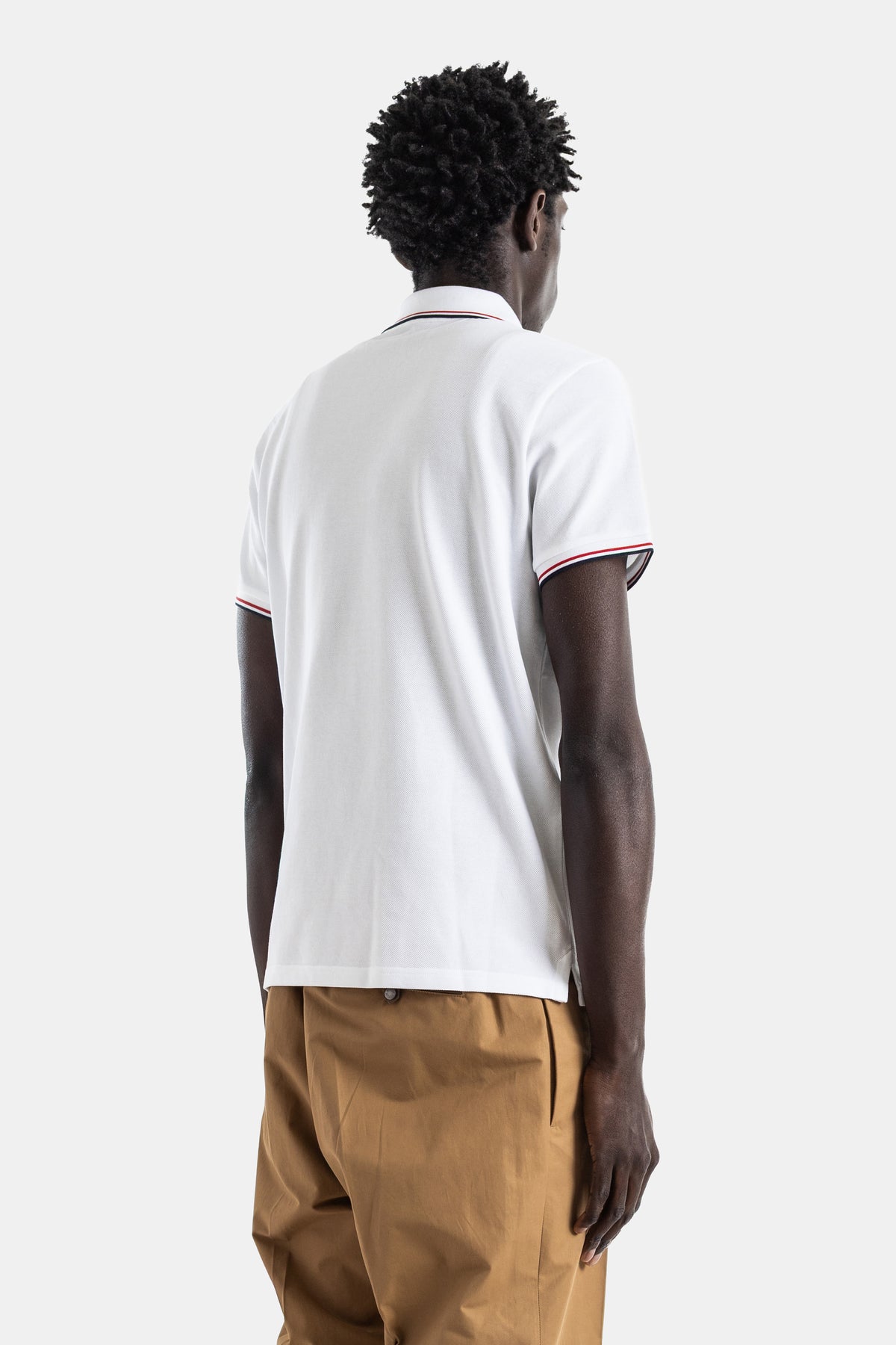 Cotton piquet polo optical white tricolor tipped collar and cuffs