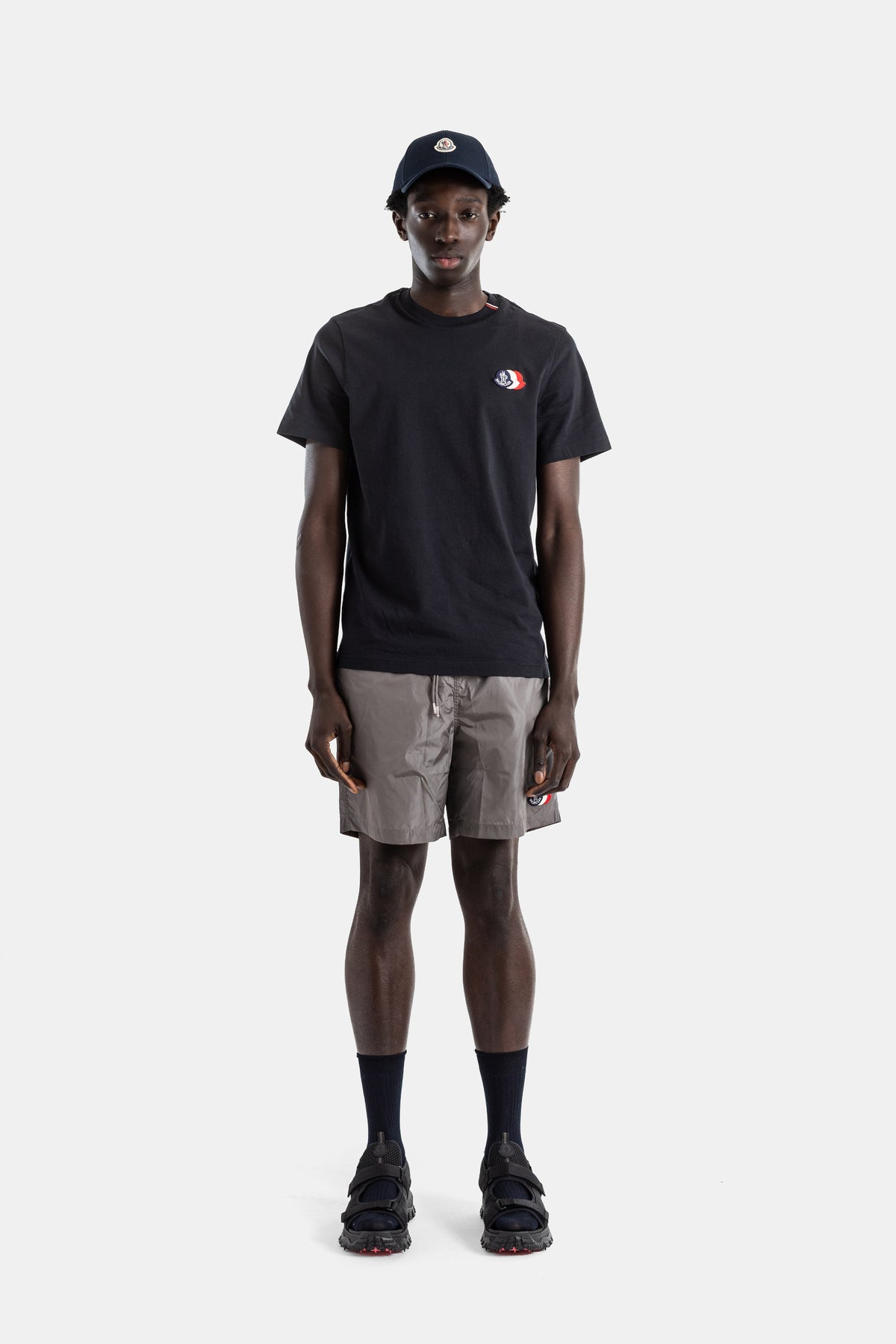 Cotton jersey t-shirt navy double tricolor logo patch