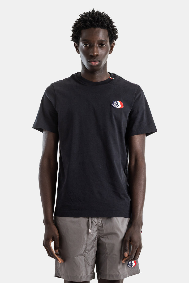 Cotton jersey t-shirt navy double tricolor logo patch