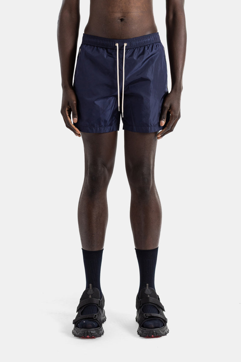 Swim shorts nylon navy contrast stripe ivory drawstring