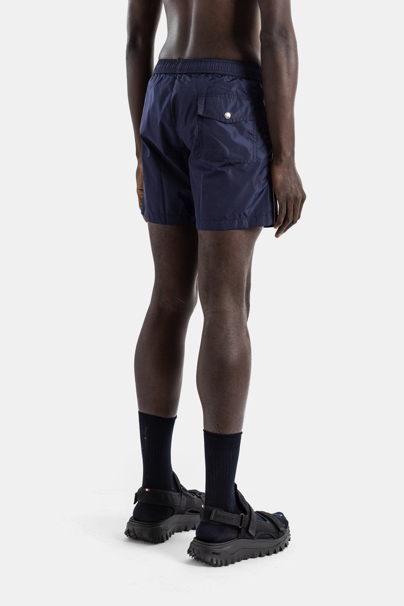 Swim shorts nylon navy contrast stripe ivory drawstring