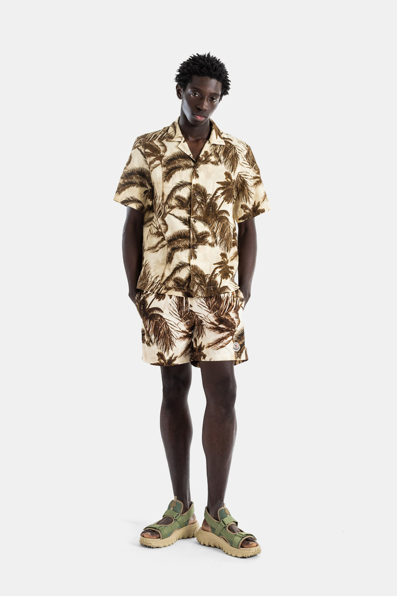 Swim shorts polyester ivory sepia palm tree print