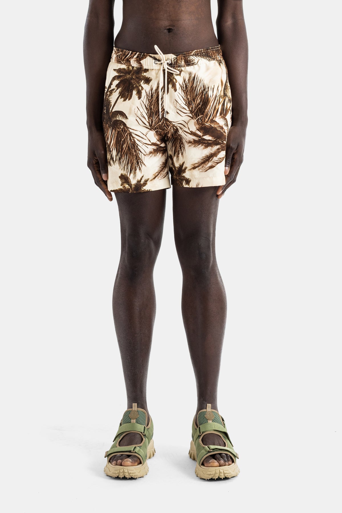Swim shorts polyester ivory sepia palm tree print