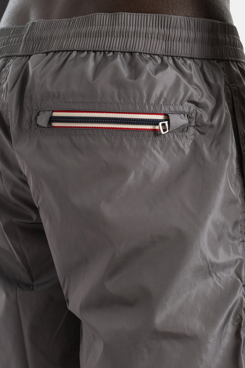 Swim shorts nylon grey felt logo patch zipped pocket