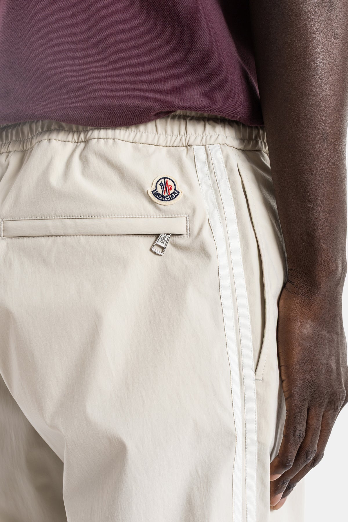 Nylon jogger trouser ivory cream elasticated cuff tonal drawstring
