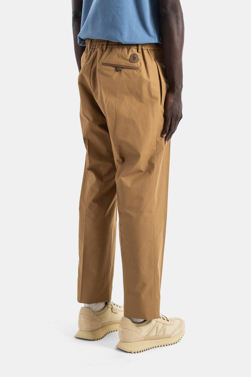 Cotton chino camel tapered cut metal label