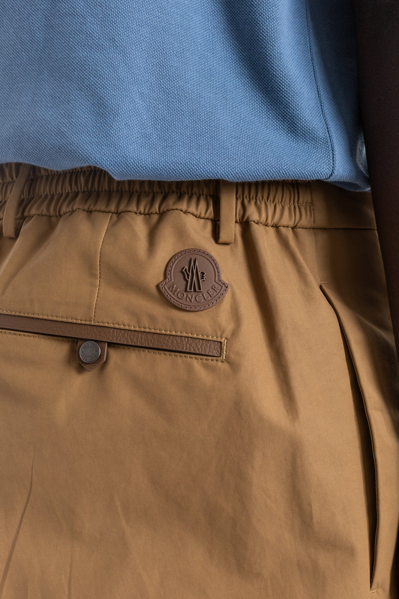 Cotton chino camel tapered cut metal label