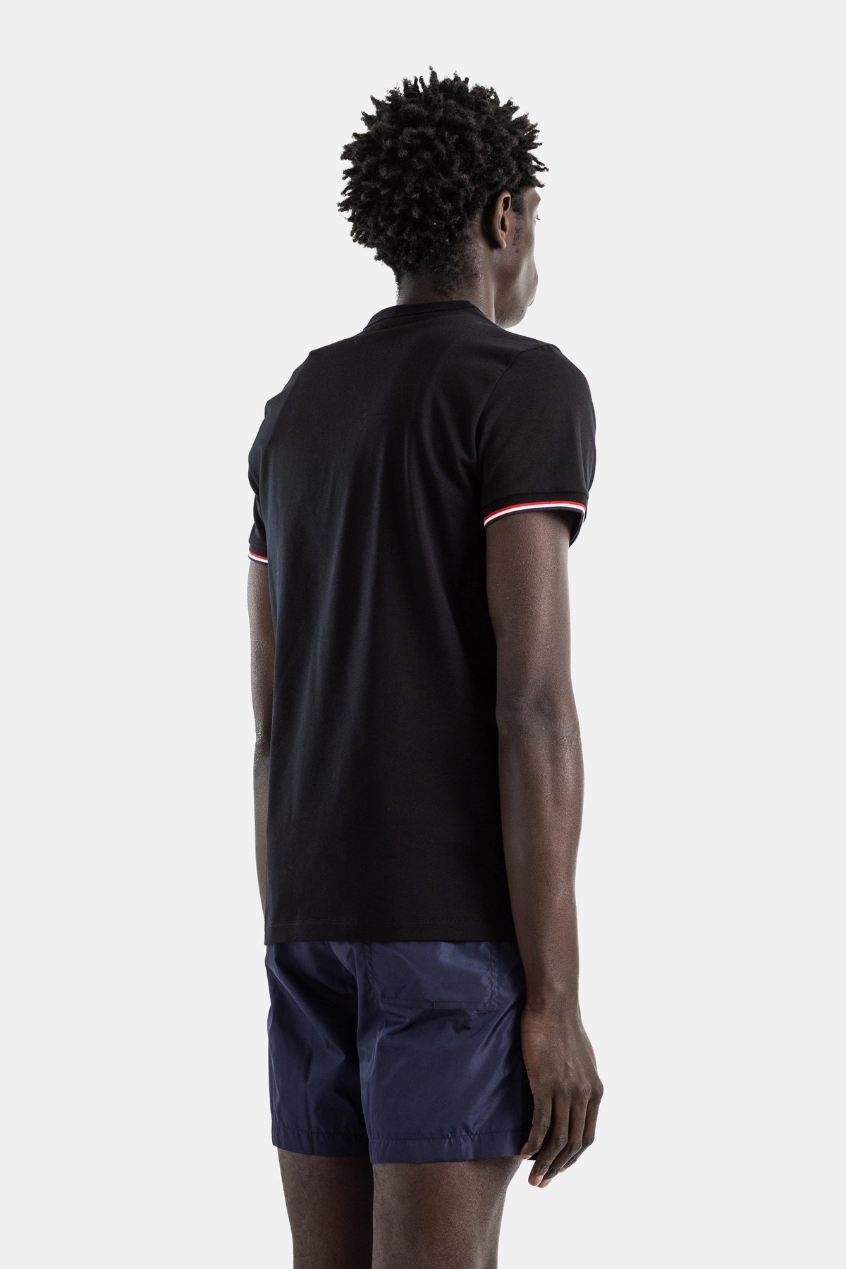 Cotton jersey t-shirt black slim fit tricolor sleeve trim
