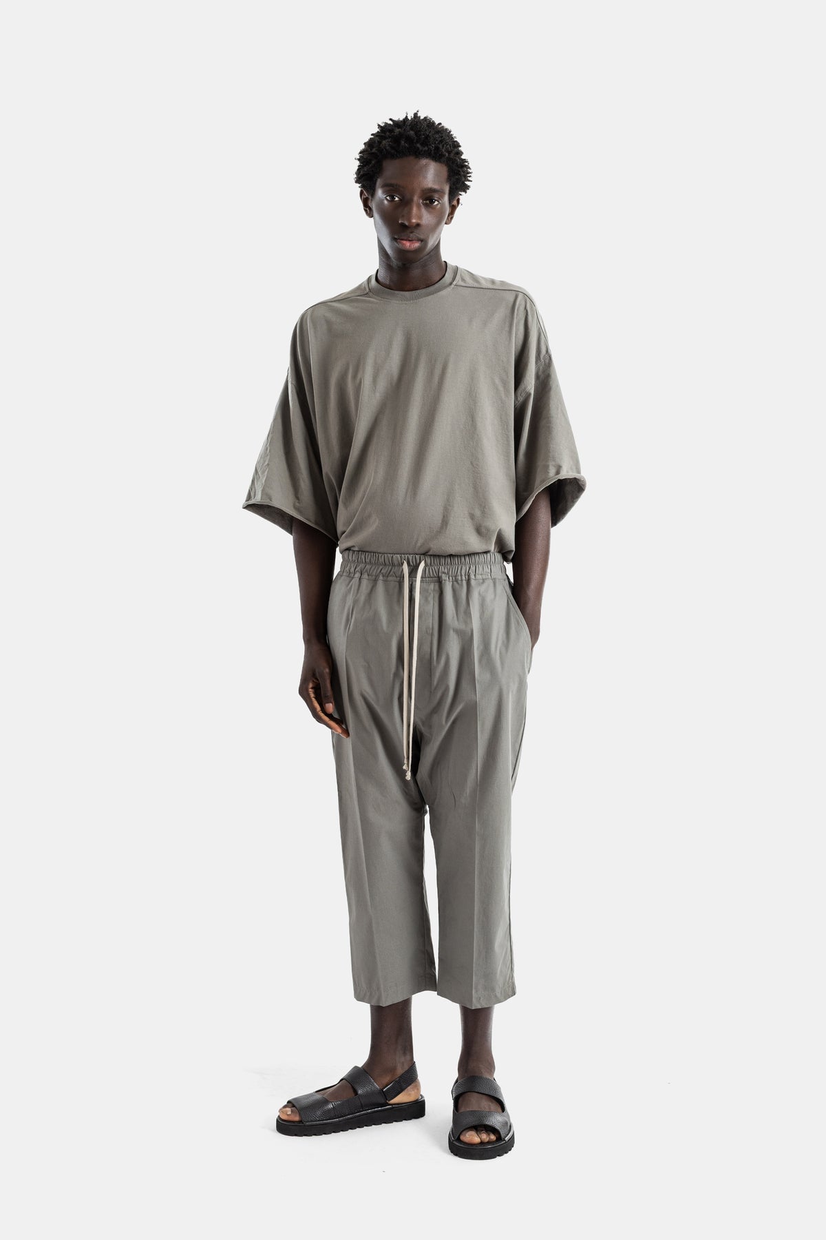 Drawstring Cropped Trousers Dropped Crotch Dust Grey