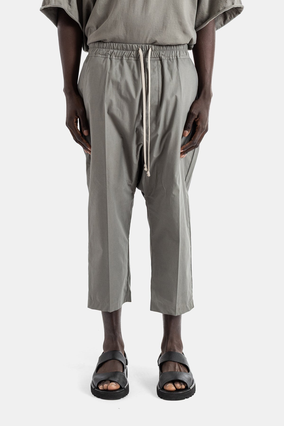 Drawstring Cropped Trousers Dropped Crotch Dust Grey