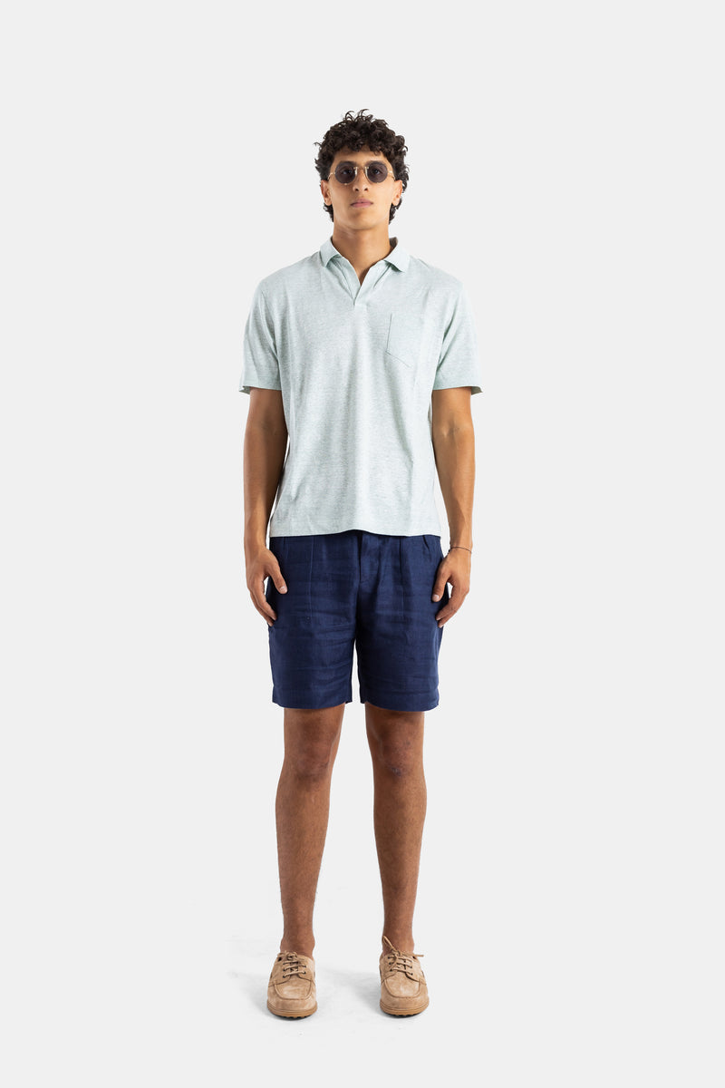 Short lin et coton bleu marine à pince