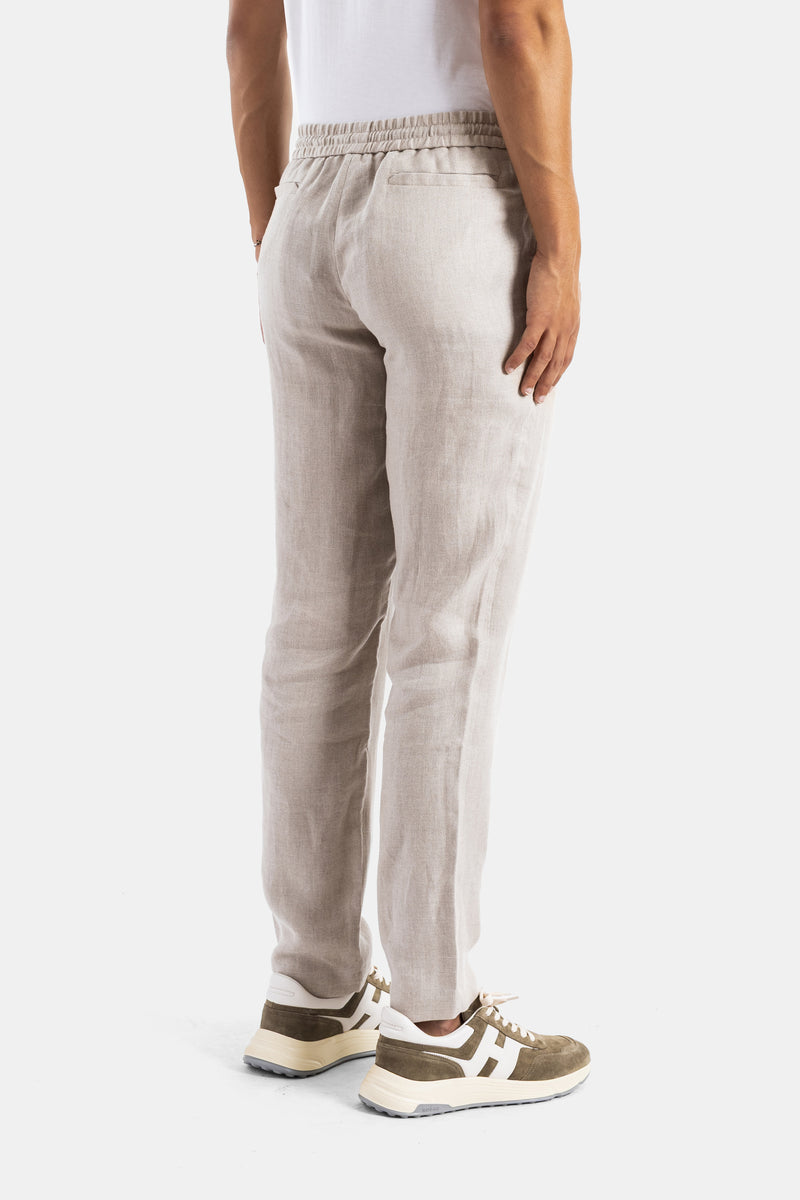 Zandbeige linnen-katoenen broek