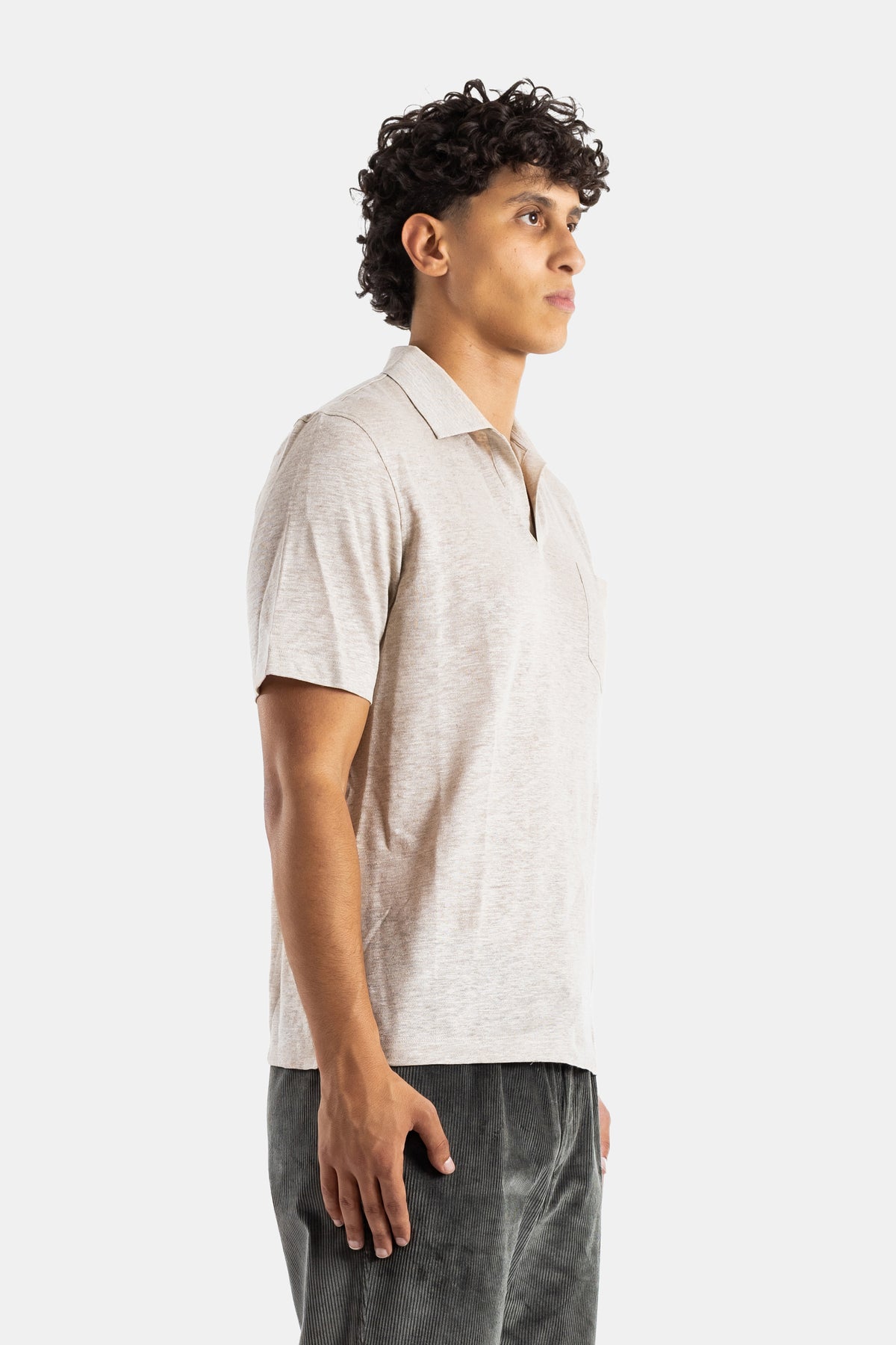 Mélange-Leinen-Polo in Beige