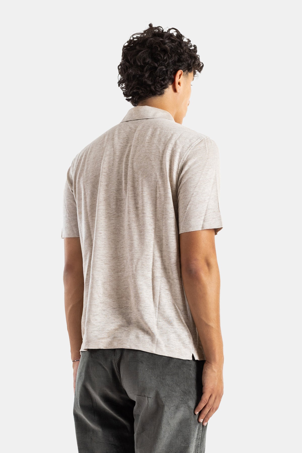 Mélange-Leinen-Polo in Beige