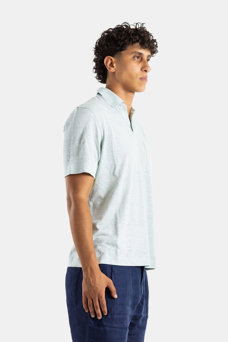 Sage Green Mélange Linen Polo Shirt