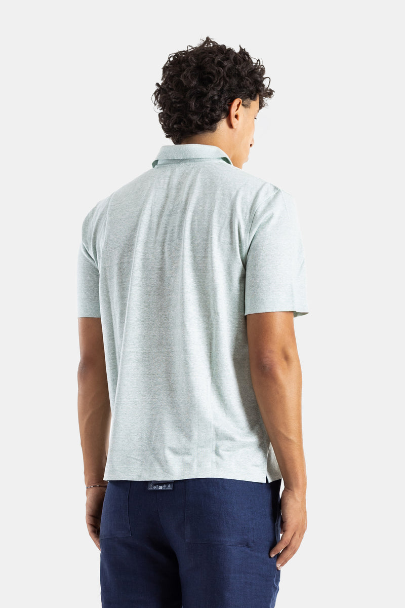 Sage Green Mélange Linen Polo Shirt