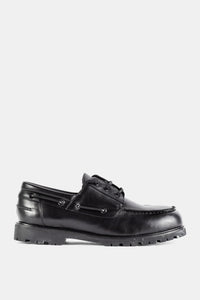 Studio Nicholson boat shoe cuir de veau lisse noir semelle Vibram crantée épaisse lacets ronds FW25