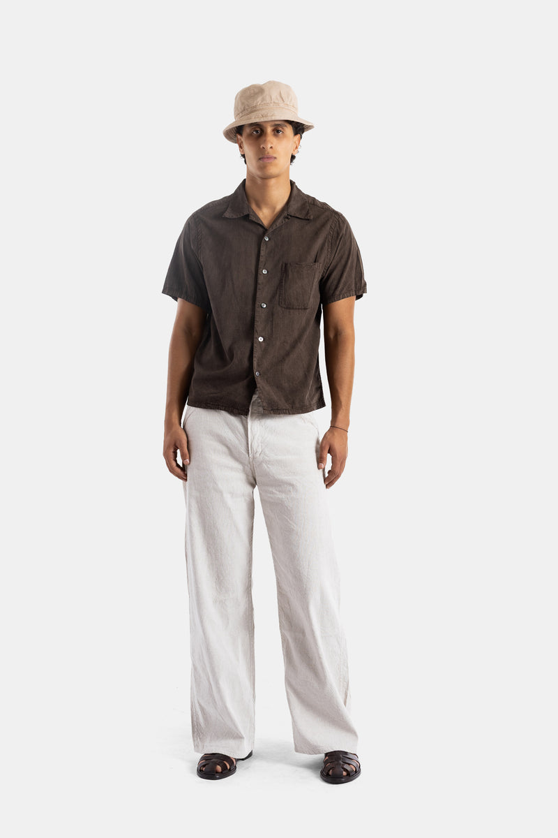 Short-sleeved Silk Shirt in Mud-dyed Brown