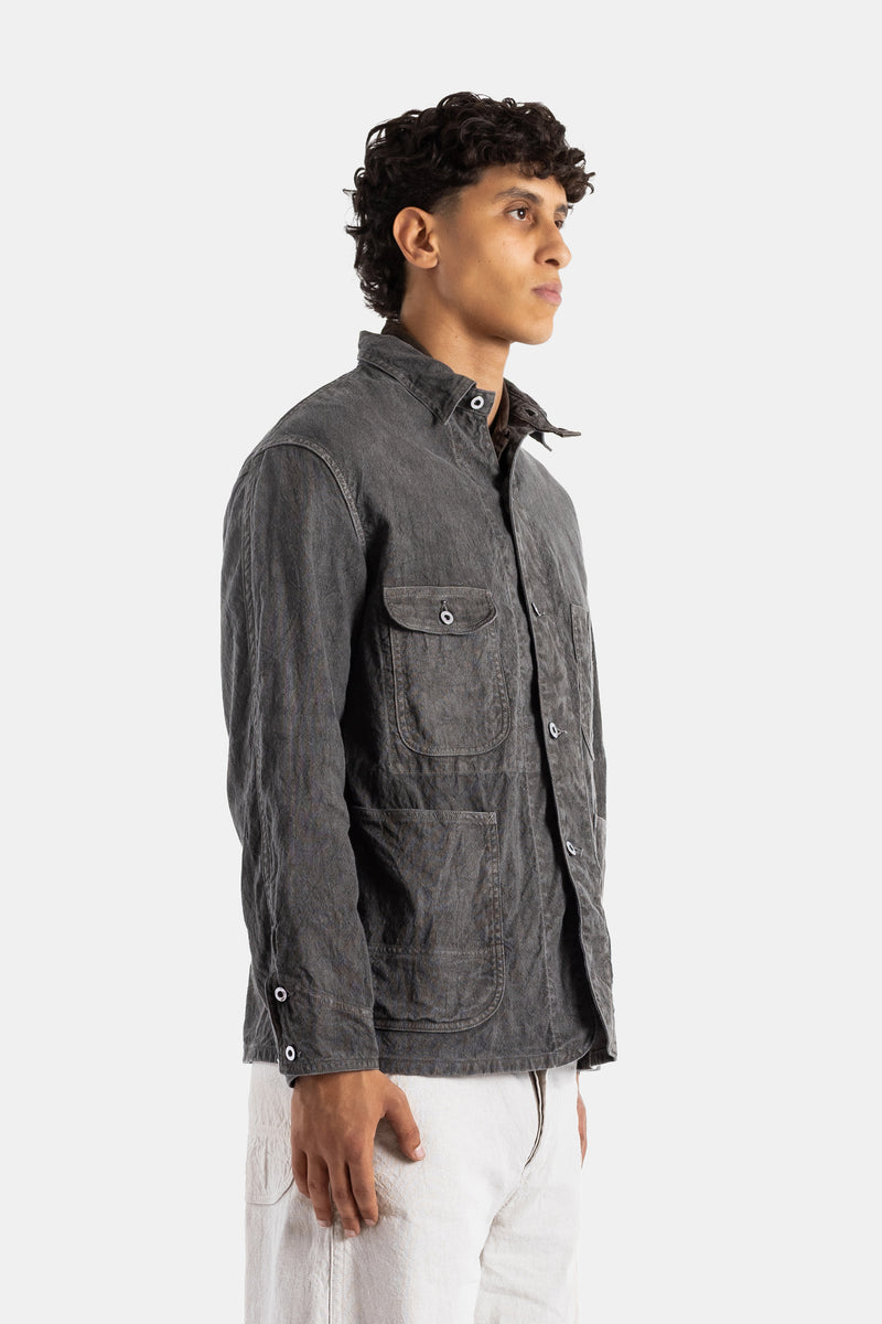 Veste de travail en lin et coton teinte à l'encre noire