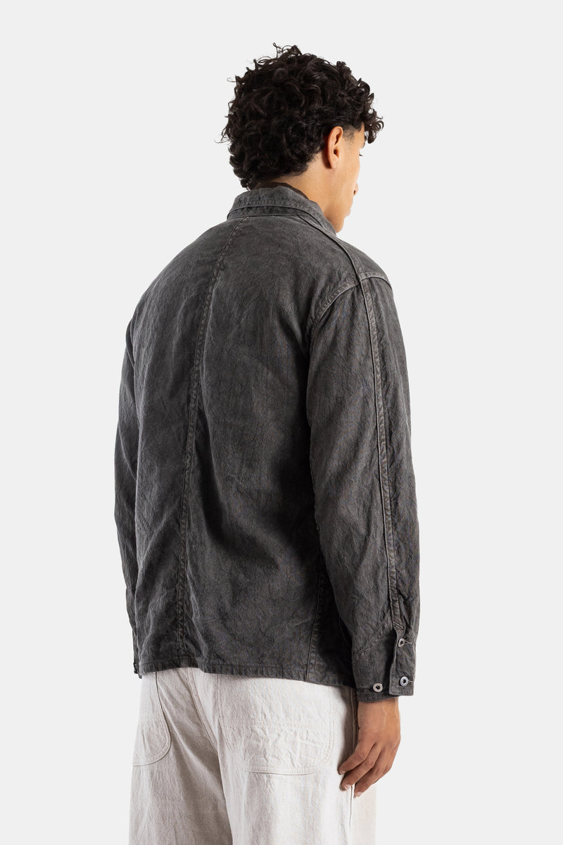 Veste de travail en lin et coton teinte à l'encre noire