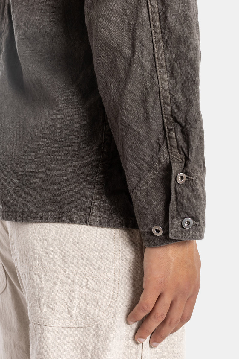 Veste de travail en lin et coton teinte à l'encre noire