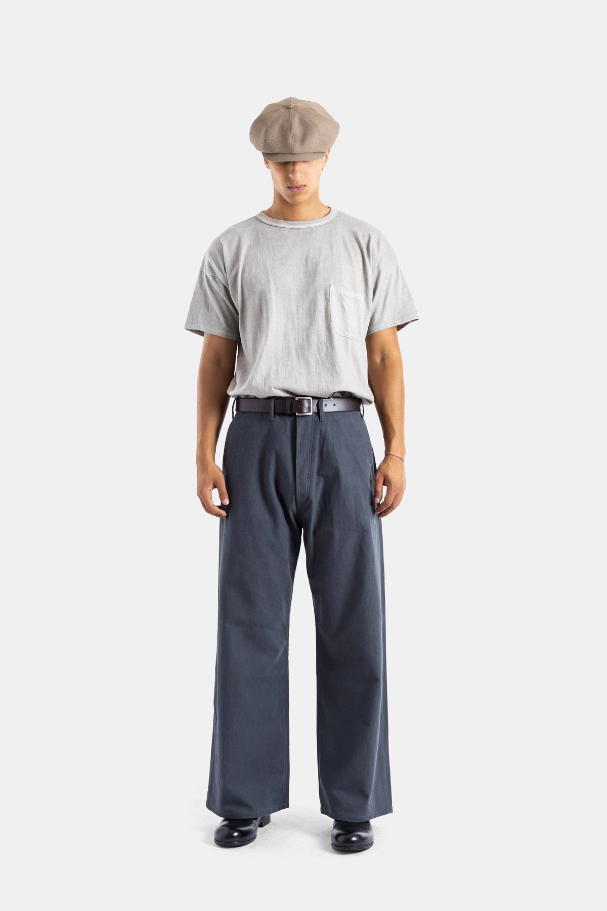 Pantalon large de travail en coton gris anthracite