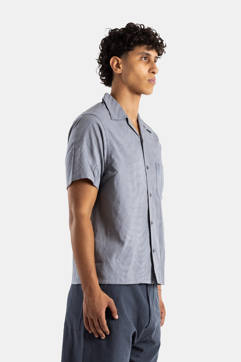 Chemise manches courtes en soie jacquard bleu ardoise