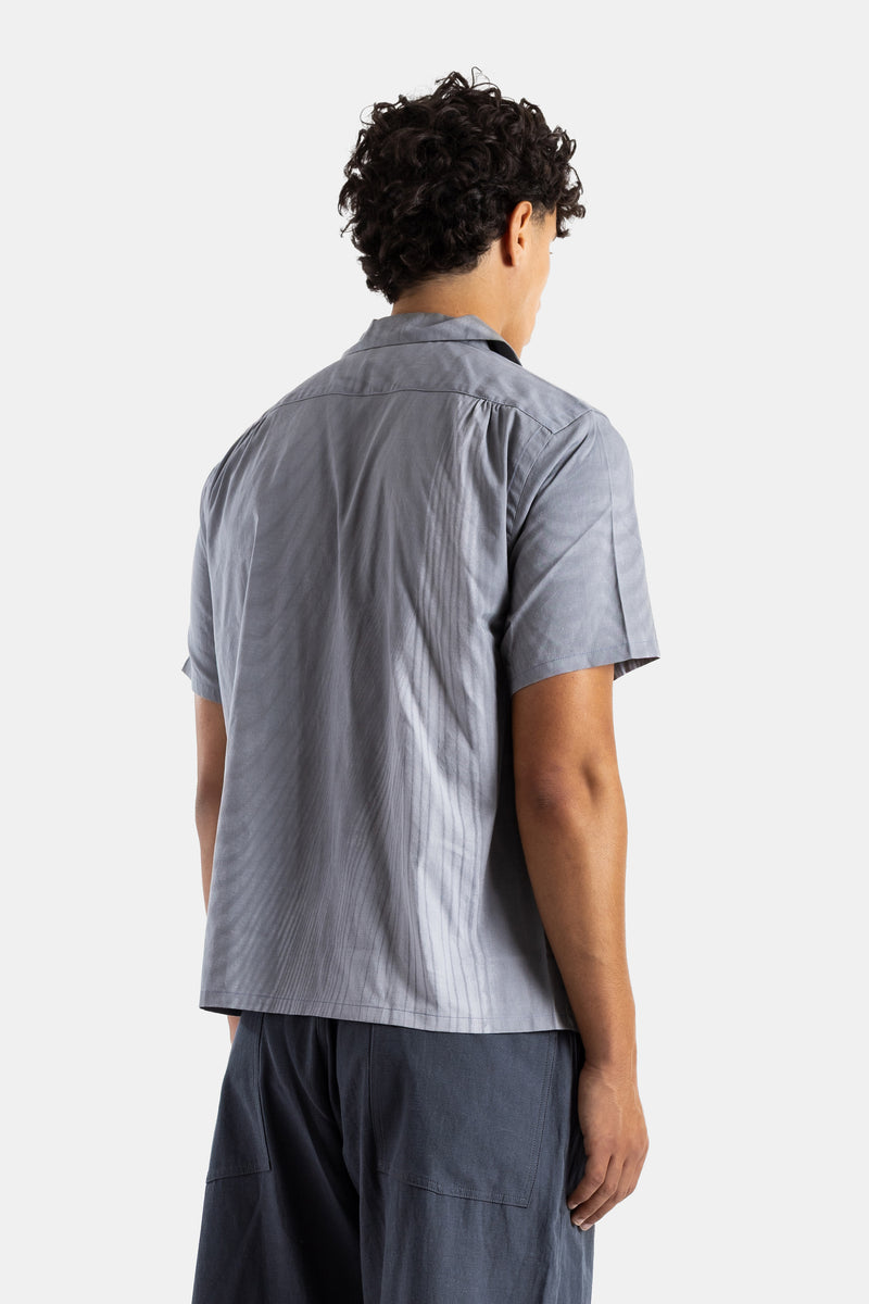 Chemise manches courtes en soie jacquard bleu ardoise