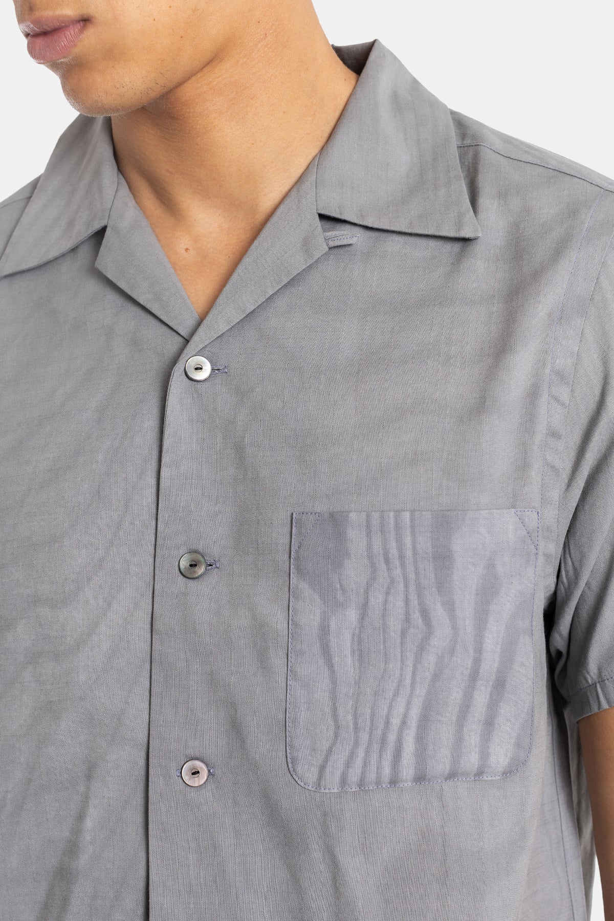 Chemise manches courtes en soie jacquard bleu ardoise