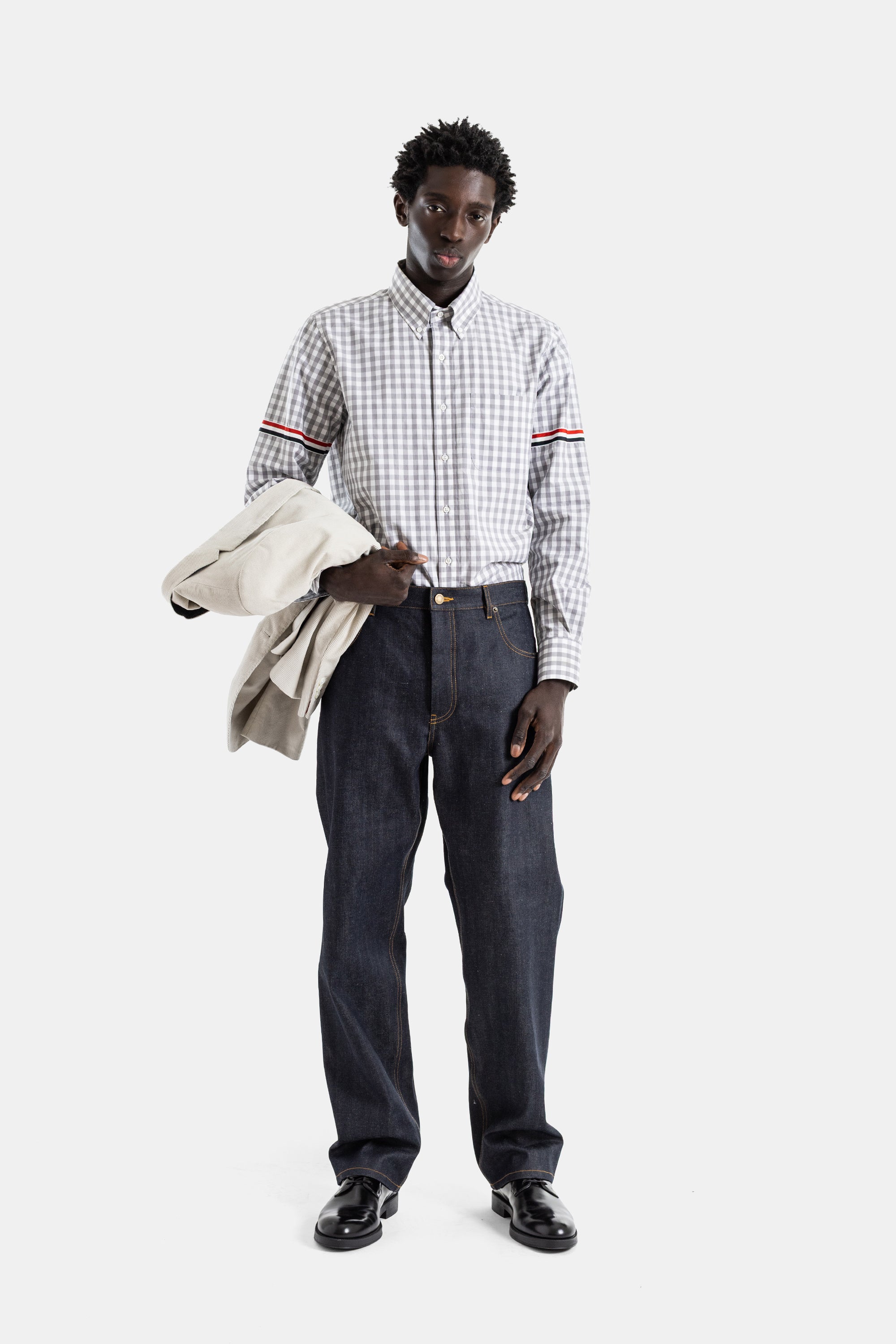 Japanese raw indigo selvedge denim button fly jeans Thom Browne
