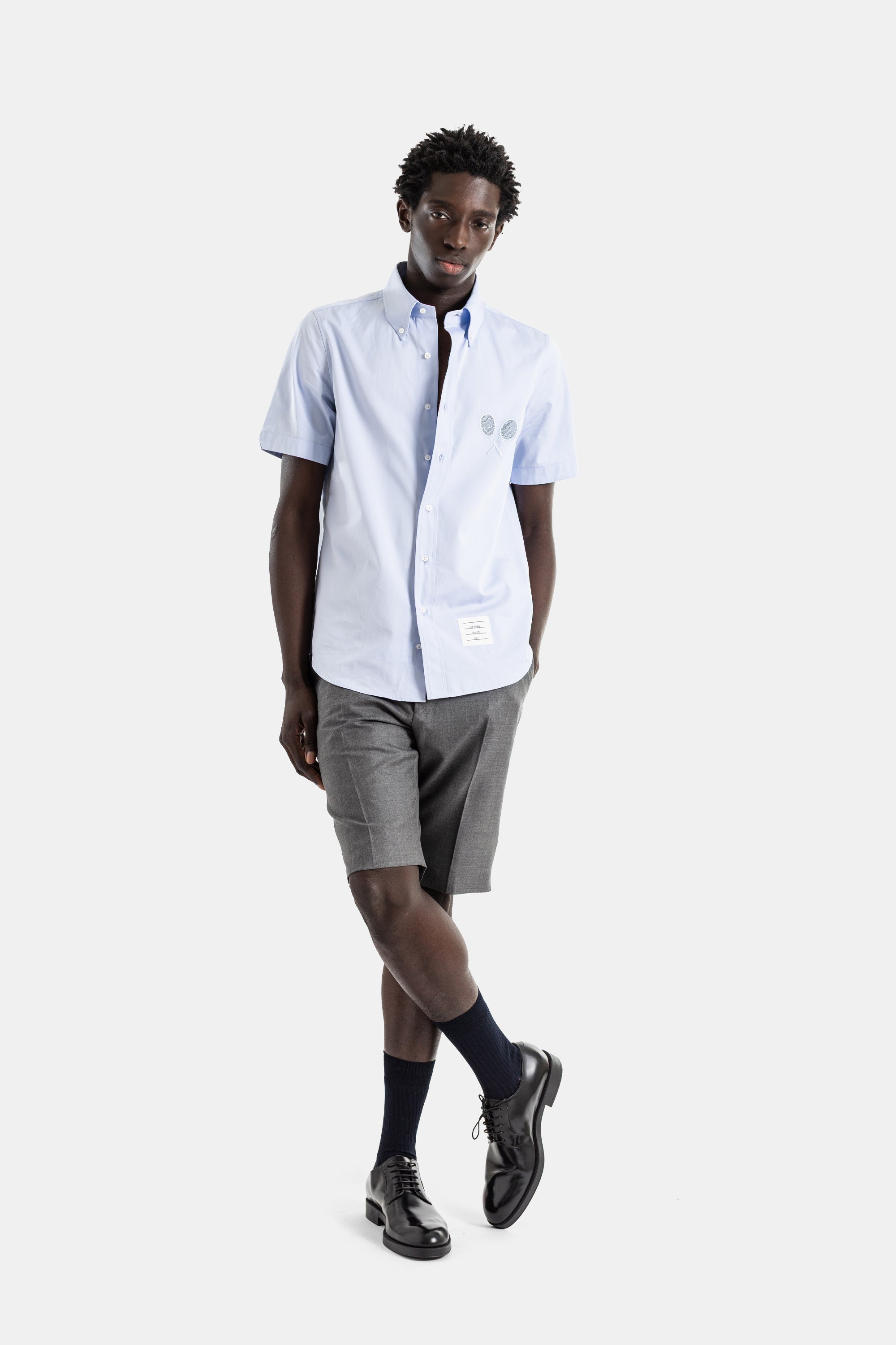 Thom Browne Sky Blue Poplin Short-Sleeved Shirt with Racket