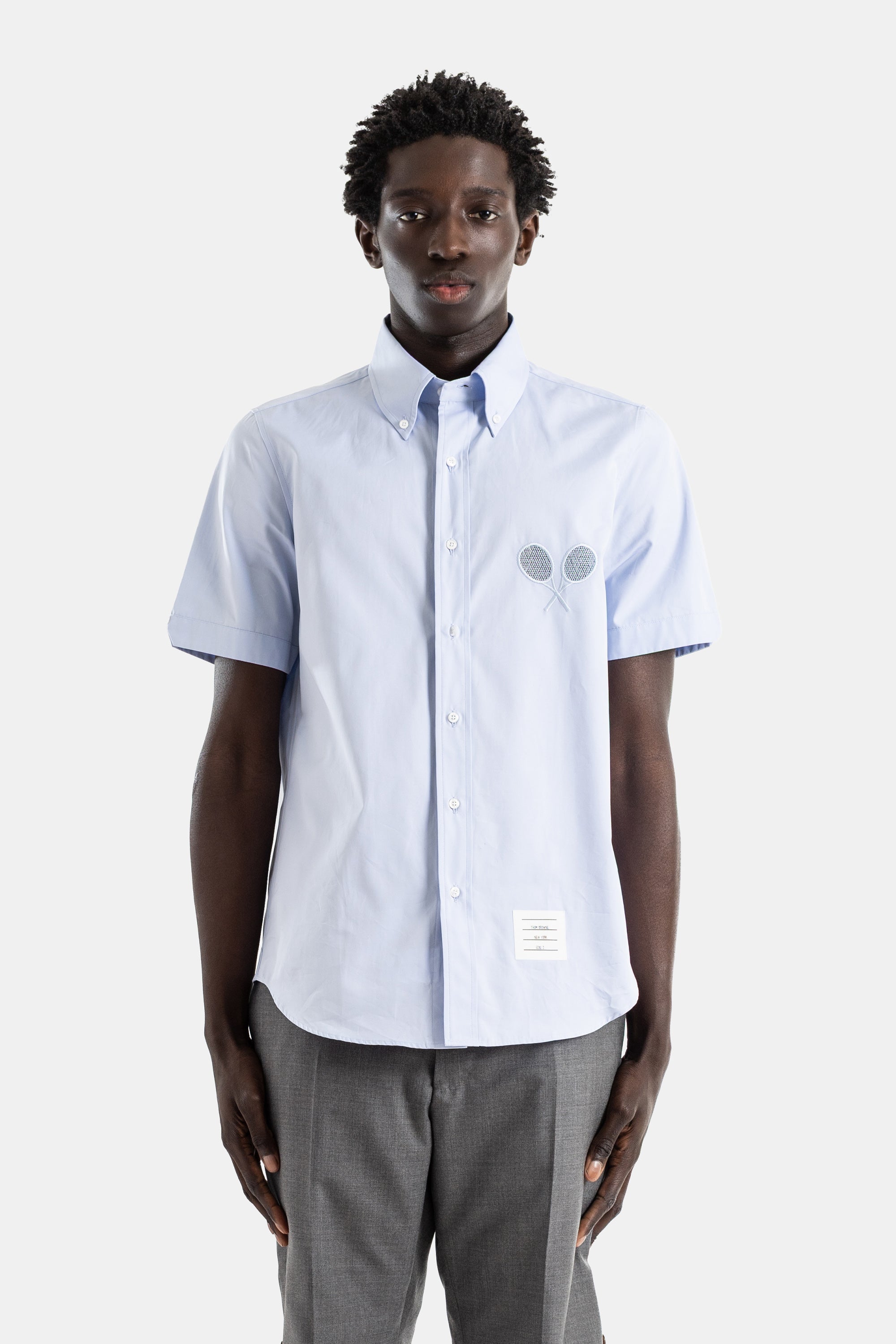 Thom Browne Sky Blue Poplin Short-Sleeved Shirt with Racket