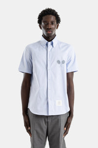 Chemise manches courtes poplin bleu ciel broderie raquettes de tennis