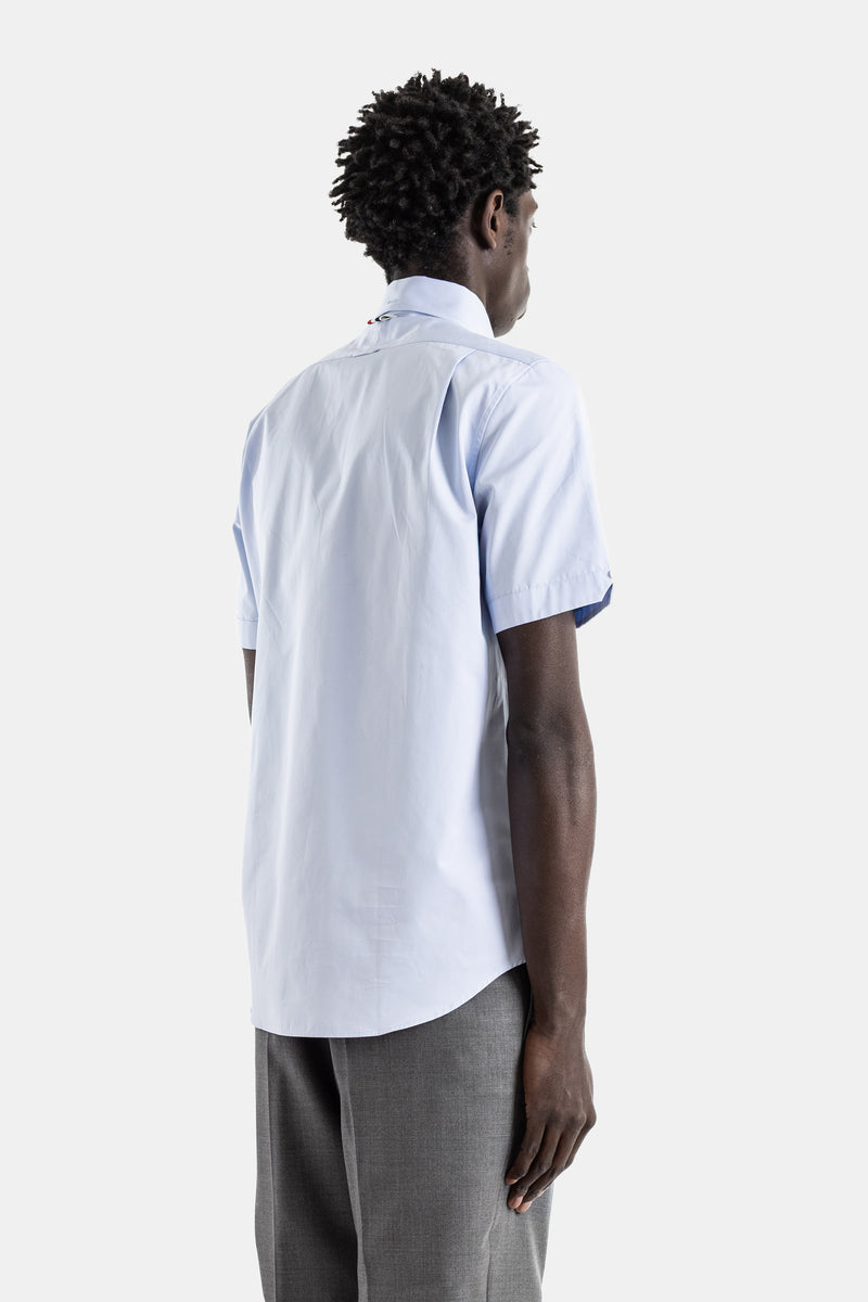 Short sleeve poplin shirt light blue tonal tennis racket embroidery