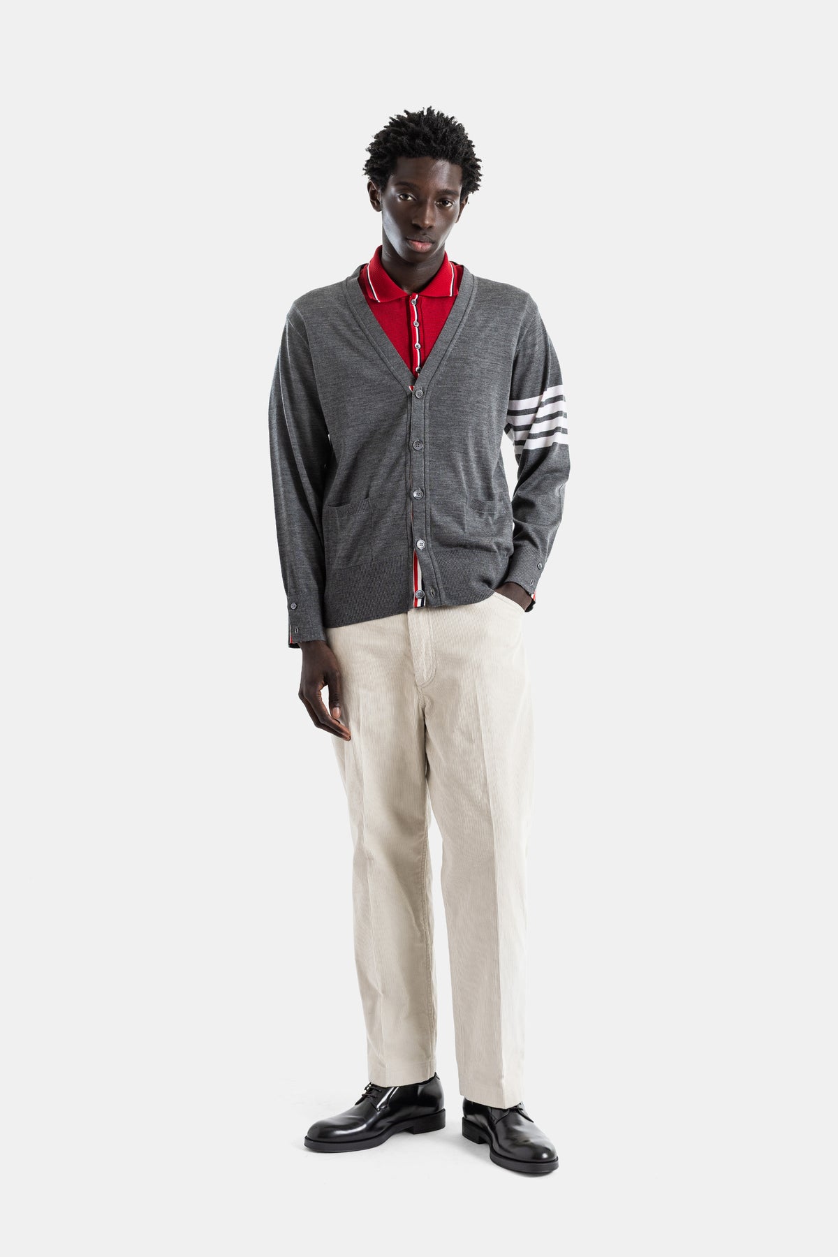 Tapered Fine Corduroy Chino in Sand Beige, High-Waist with Backstrap