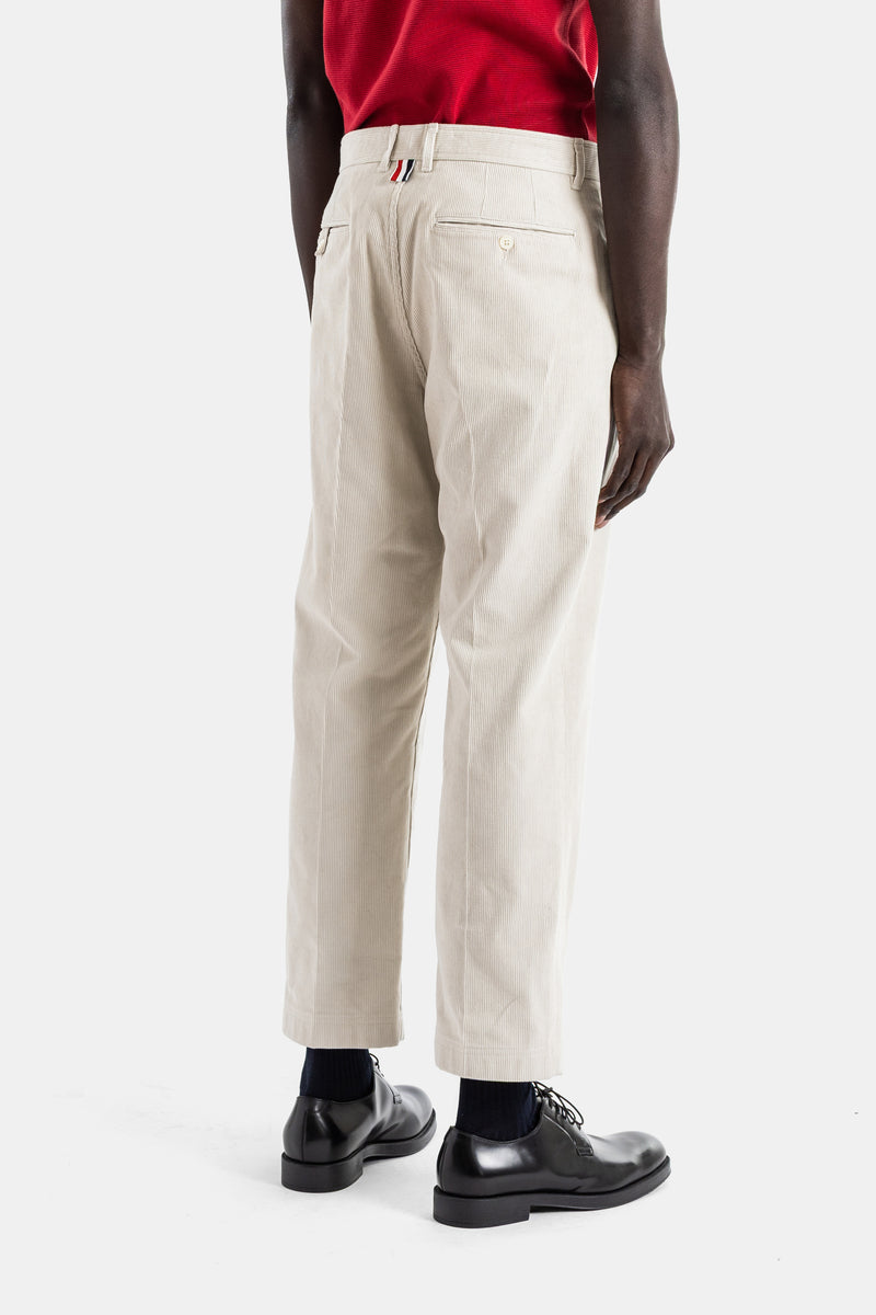 Tapered Fine Corduroy Chino in Sand Beige, High-Waist with Backstrap