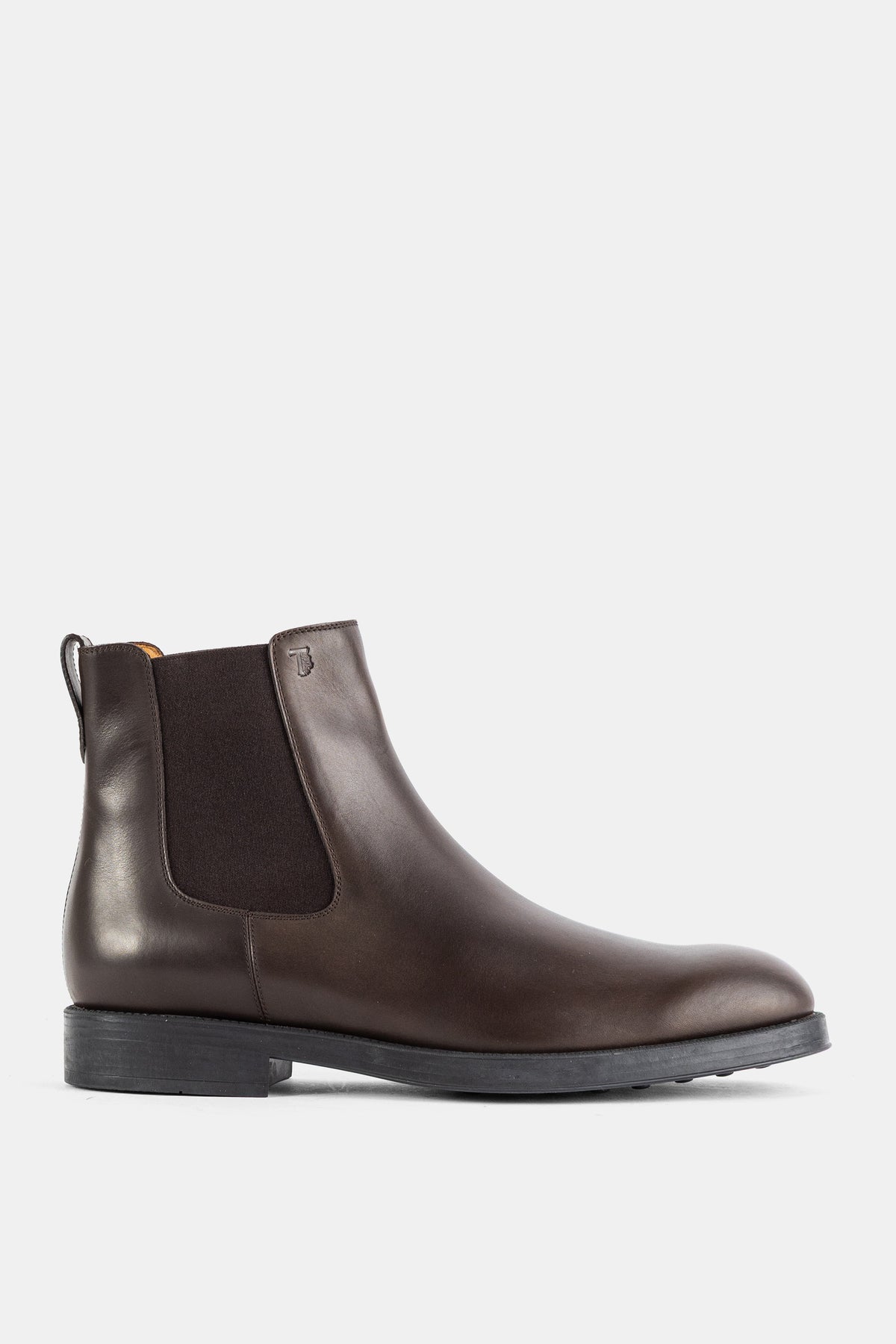 Dark brown smooth leather Chelsea boots with elastic insert
